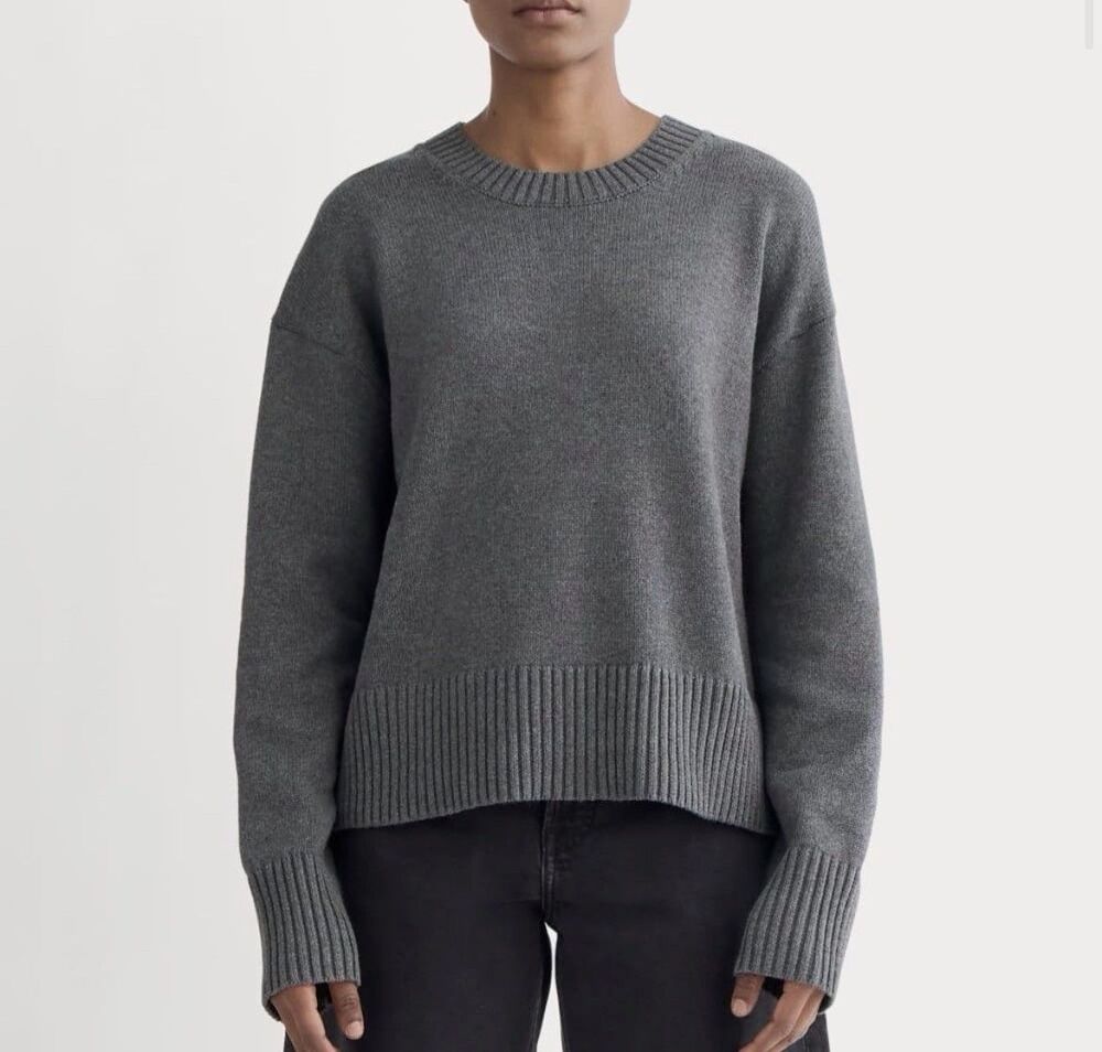 Everlane The Boxy Sweater in Everyday Cotton Grey Organic Knit Size M